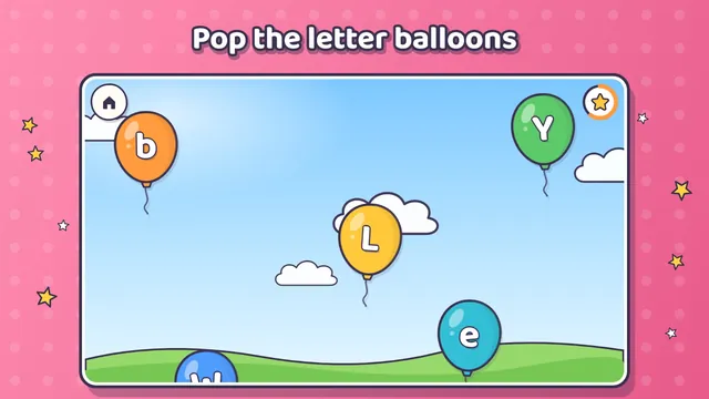 Balloons: colorful letter balloons rising into the sky