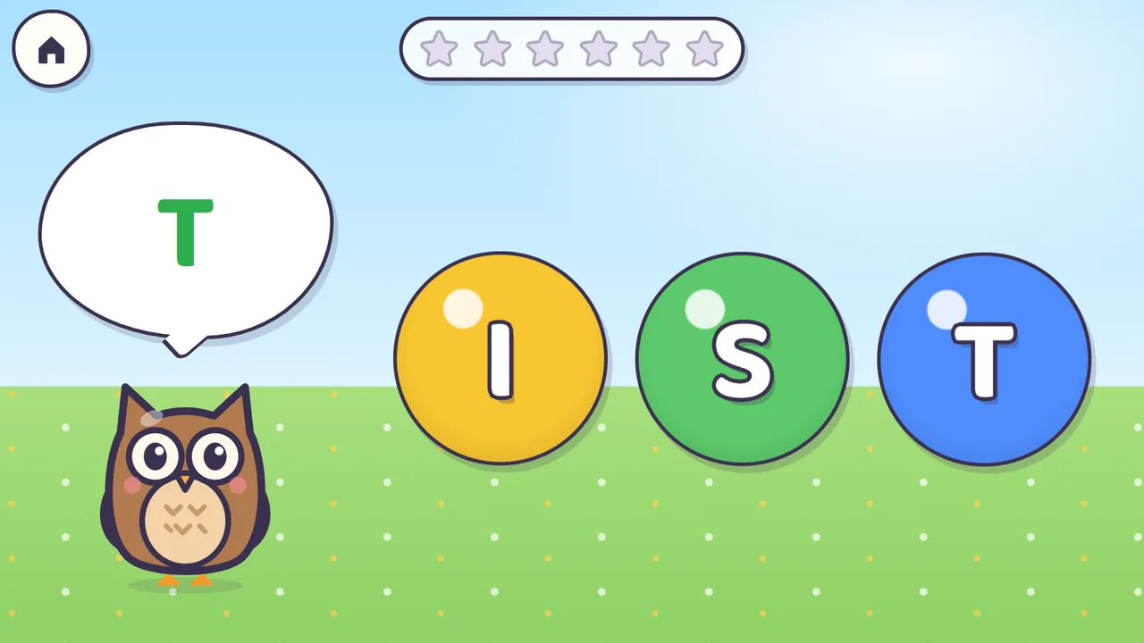 Find It: the owl asks for a letter, three letter bubbles
