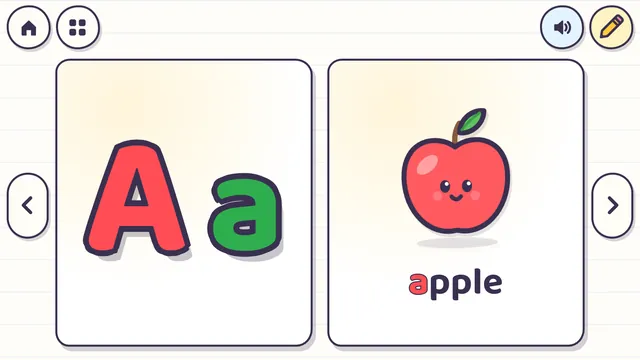 Picture alphabet: the letter A, an apple and the word apple