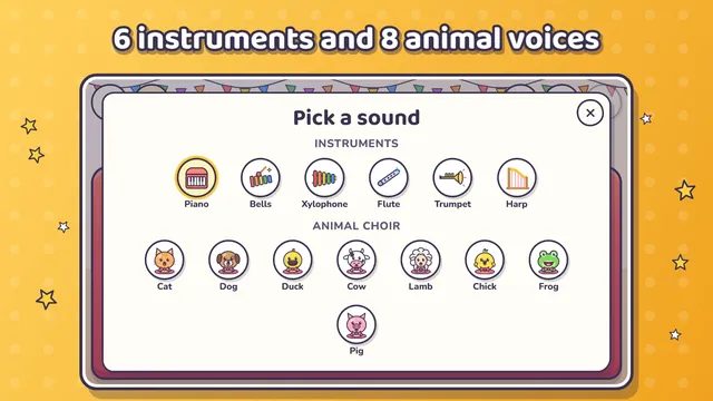 Sound picker: 6 instruments and the 8 animals of the choir