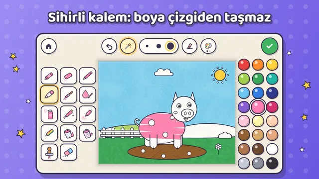 Sihirli kalem: domuzun üstündeki keçeli kalem çizgileri hiç dışarı taşmıyor