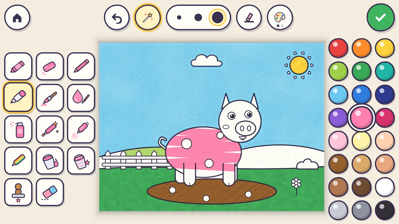 Magic pen: the marker strokes on the pig stay inside the lines