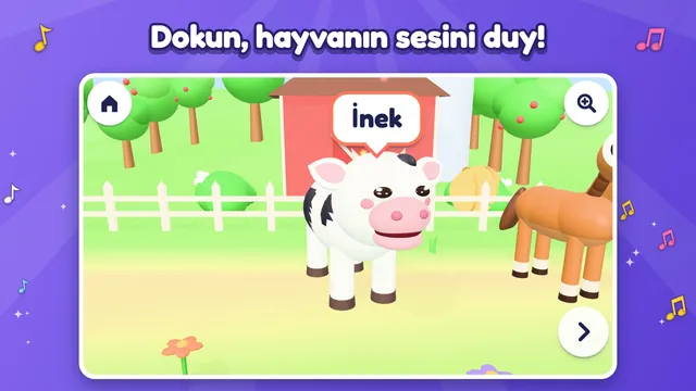 Dokununca seslenen inek ve adını gösteren balon