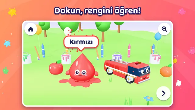 Kırmızı boya damlası adını söylüyor; yanında kırmızı elma ve itfaiye