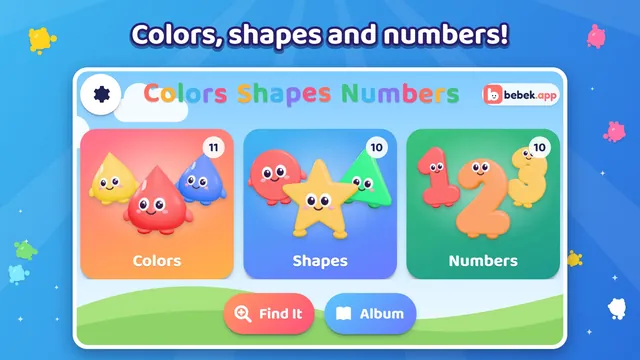 Home screen: Colors, Shapes, Numbers, Balloons and Let's Count