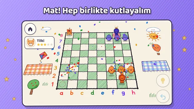 Mat! Konfetiler ve sevinen arkadaşlar