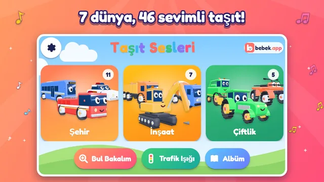 Ana ekran: 7 dünya ve 46 sevimli taşıt