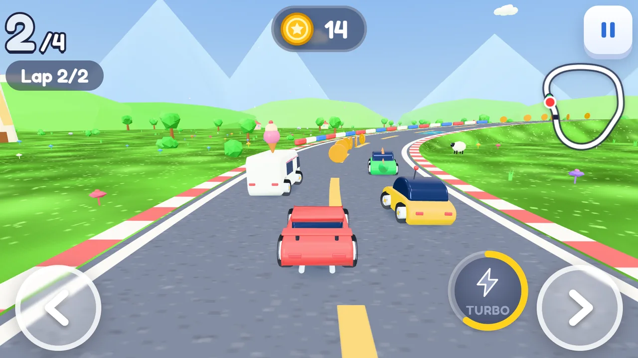 Vroom Vroom: cute cars racing through a green valley