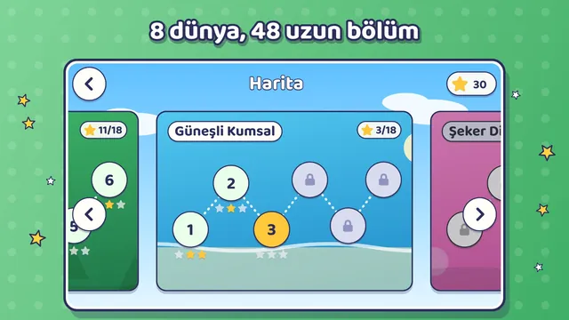 Dünya haritası: her dünyada altı bölüm ve kazanılan yıldızlar