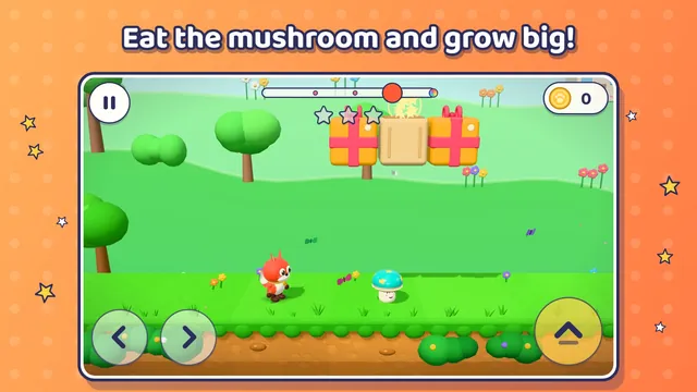 A mushroom from the gift box slides toward the fox