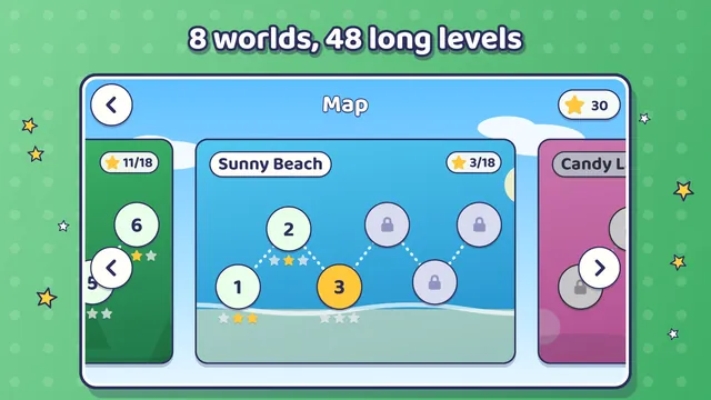 World map: six levels in every world and the stars won