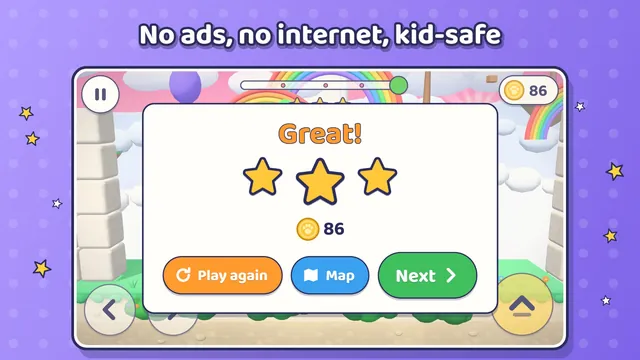 End of the level: three big stars and the gold collected